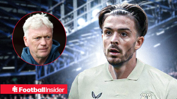 Jack Grealish in an Everton kit, David Moyes in a circular inset