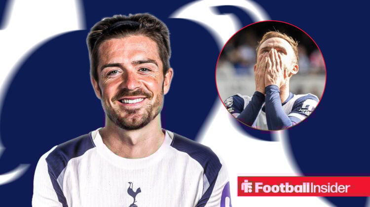 Jack Grealish smiles in Tottenham top as James Maddison covers his face