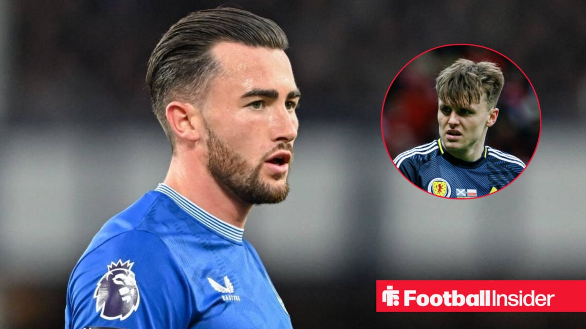 Leeds' Jack Harrison playing for Everton and Liverpool's Ben Doak