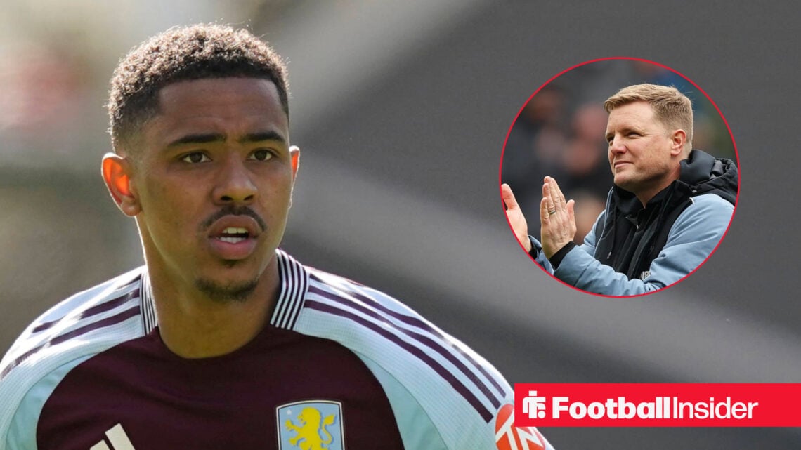 Jacob Ramsey in an Aston Villa shirt alongside a headshot of Newcastle boss Eddie Howe