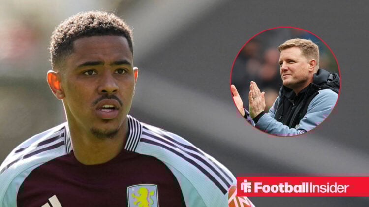 Jacob Ramsey in an Aston Villa shirt alongside a headshot of Newcastle boss Eddie Howe