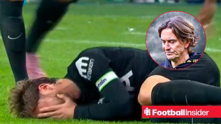 Tottenham's James Maddison down injured and manager Thomas Frank looking sad