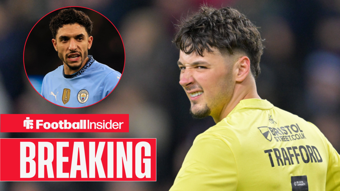 James Trafford grinning back, Omar Marmoush in circular inset