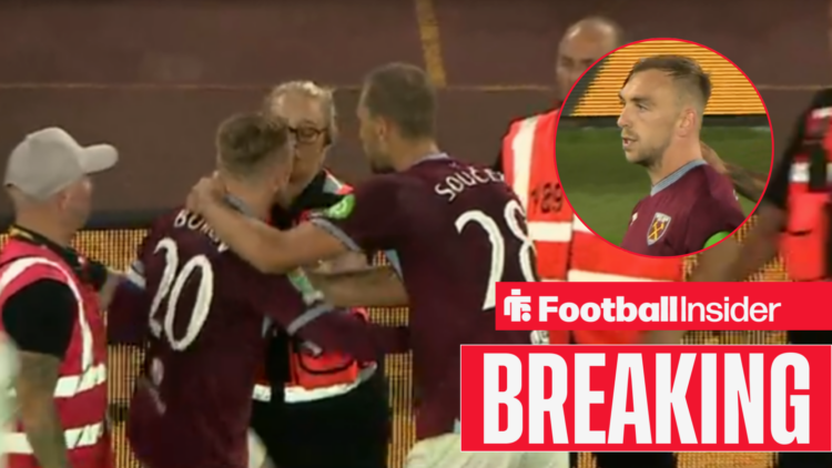 Jarrod Bowen clashes with West Ham fans after Wolves game with close up of him right inset