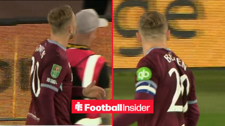 West Ham United captain Jarrod Bowen confronts a supporter at Wolves.