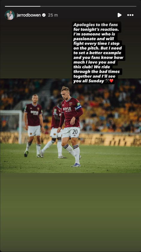 Jarrod Bowen's Instagram Story