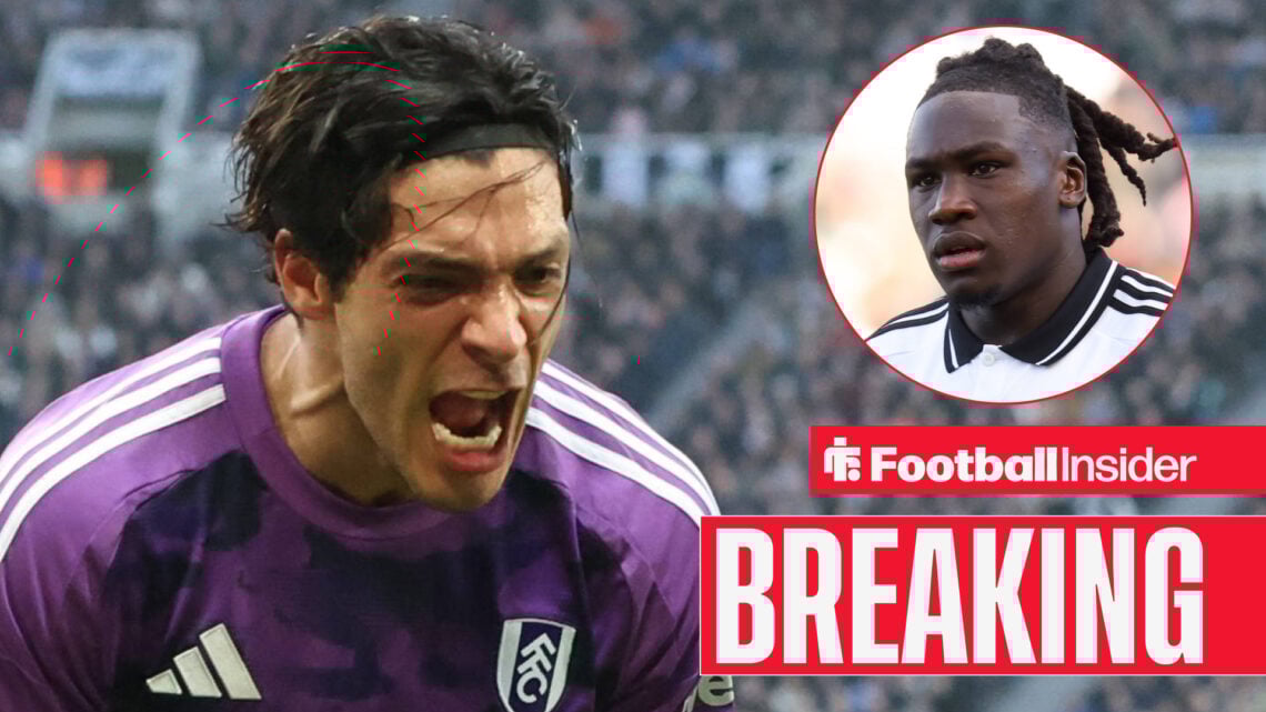 Breaking news Raul Jimenez shouts as Fulham teammate Calvin Bassey looks on