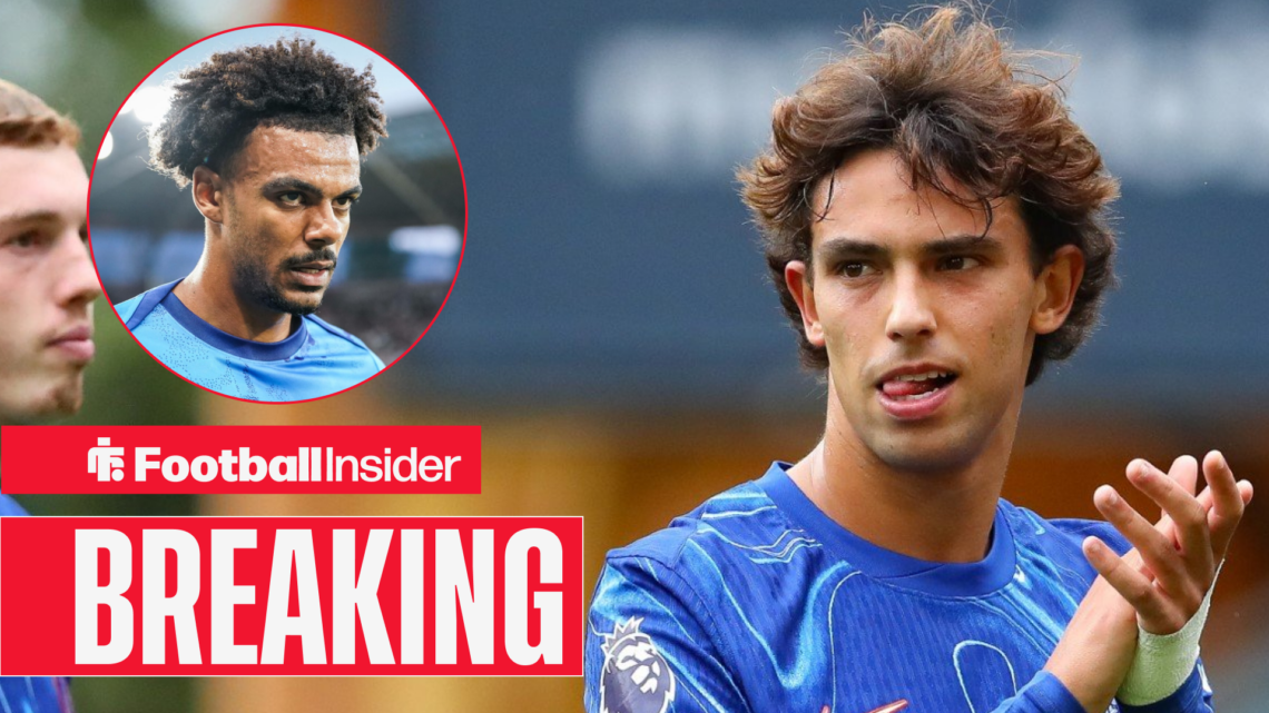 Joao Felix clapping on Chelsea pitch, Renato Veiga in a circular inset