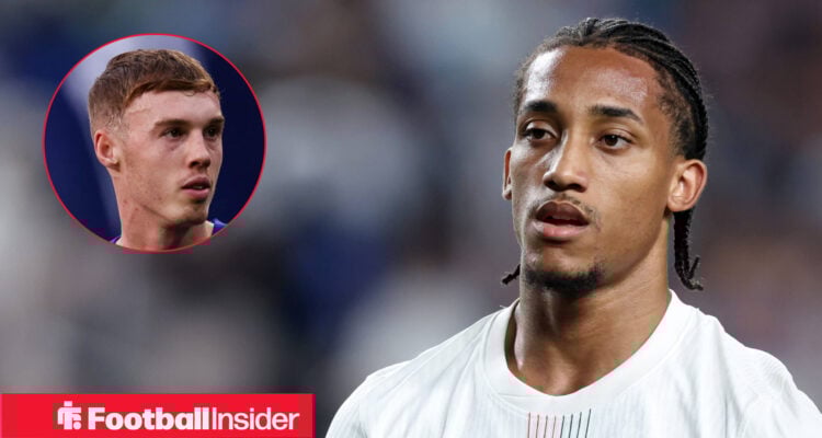 Chelsea striker Joao Pedro, alongside a circular inset of Cole Palmer
