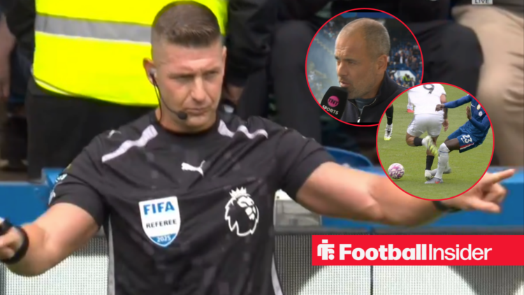 Joe Cole while being a pundit for TNT Sports right inset with Muniz's challenge on Trevoh Chalobah and referee Rob Jones main image with hands up