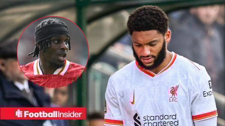 Joe Gomez staring at the ground, Jeremie Frimpong in a circular inset