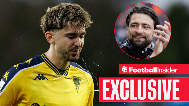 Estoril's Jordan Holsgrove, Rangers manager Russell Martin