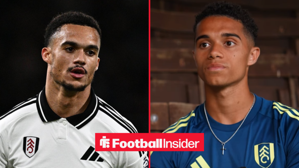 Antonee Robinson on the left running in Fulham with Josh King on the right looking serious