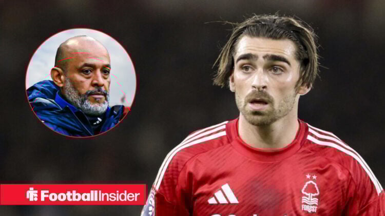 Nottingham Forest's Jota Silva in action and manager Nuno Espirito Santo