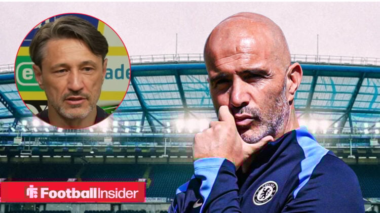 Enzo Maresca in a Chelsea top with Niko Kovac in a circular inset