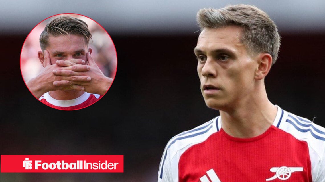 Leandro Trossard in Arsenal shirt with Viktor Gyokeres celebration inset