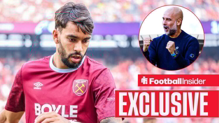 West Ham's Lucas Paqueta and Man City boss Pep Guardiola