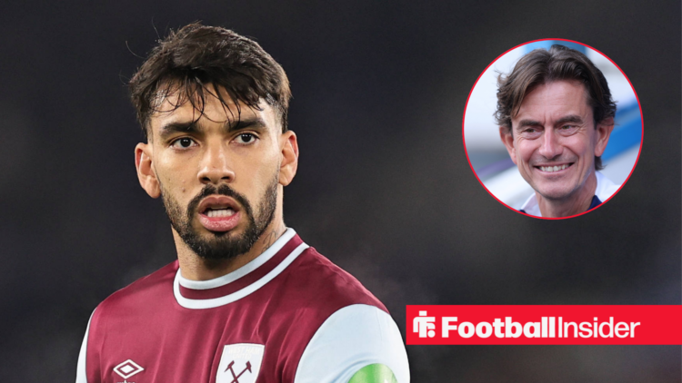Lucas Paqueta on the left looking focused with Thomas Frank on the right smiling