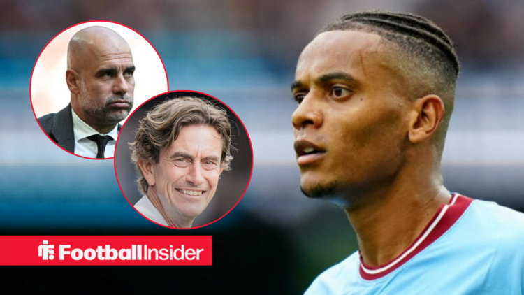 Manuel Akanji in Man City shirt with Pep Guardiola and Thomas Frank