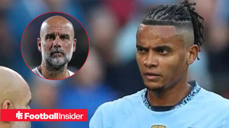 Manuel Akanji on the pitch with Pep Guardiola inset