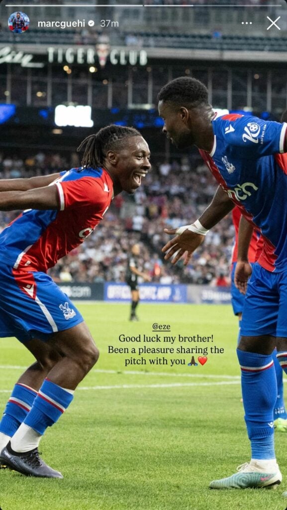 Marc Guehi's Instagram story message to Eberechi Eze after his Arsenal move was confirmed
