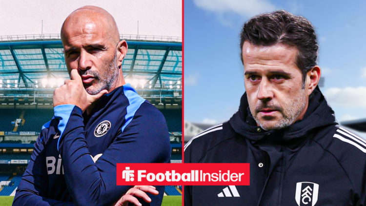 Chelsea boss Enzo Maresca at Stamford Bridge alongside an image of Marco Silva at Craven Cottage
