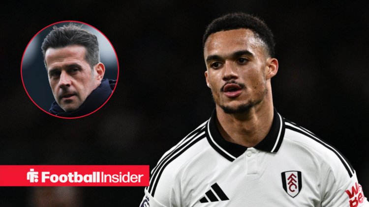 Marco Silva on the left looking serious with Antonee Robinson on the right running and focused