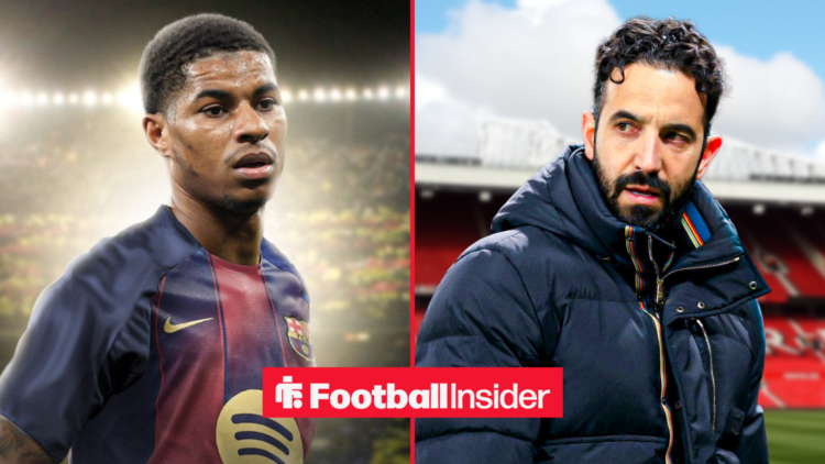 Marcus Rashford in a Barcelona shirt, Ruben Amorim at Old Trafford