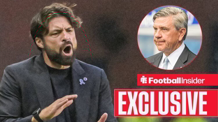 Russell Martin looks frustrated on Rangers' touchline as Andrew Cavenagh looks on in a circular inset