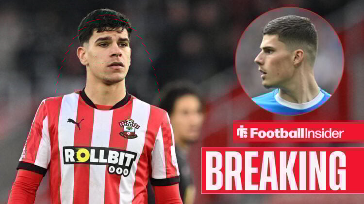 Mathues Fernandes is in action for Southampton, with Ronnie Edwards pictured inset