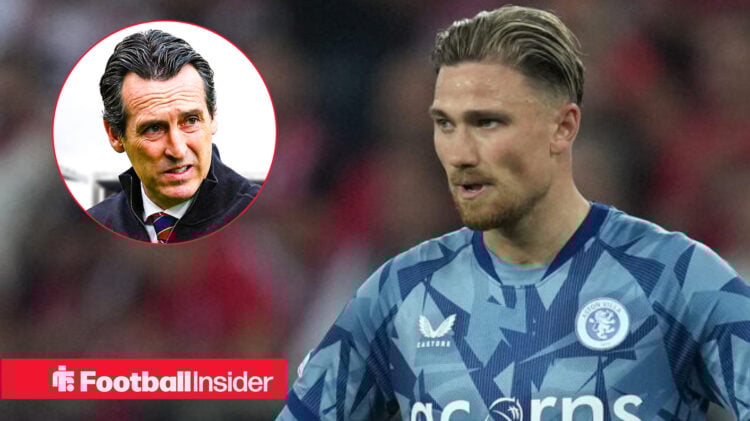 Matty Cash in Aston Villa shirt with Unai Emery inset