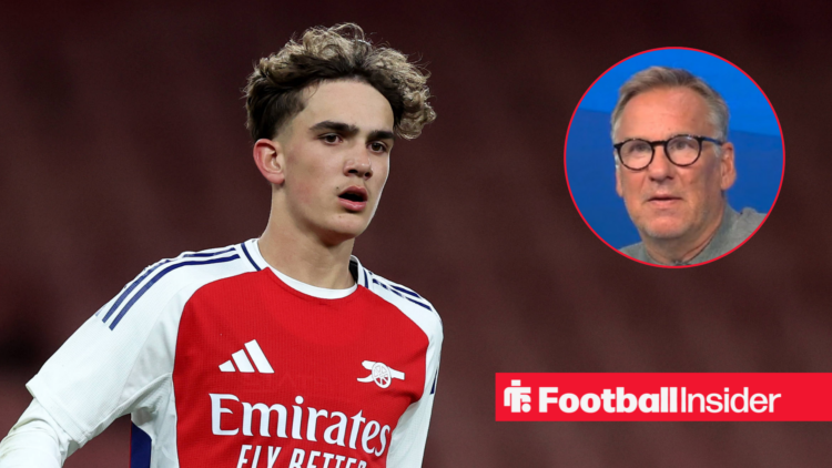 Max Dowman on the left in an Arsenal shirt with Paul Merson looking focused on the right
