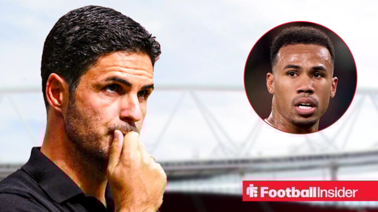 Arsenal manager Mikel Arteta alongside a head shot of Arsenal defender Gabriel.