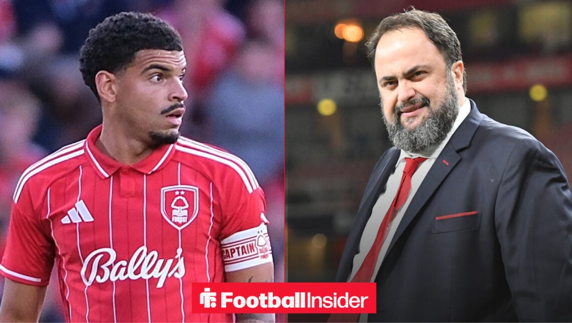 Morgan Gibbs looks on as Evangelos Marinakis is seen at Nottingham Forest