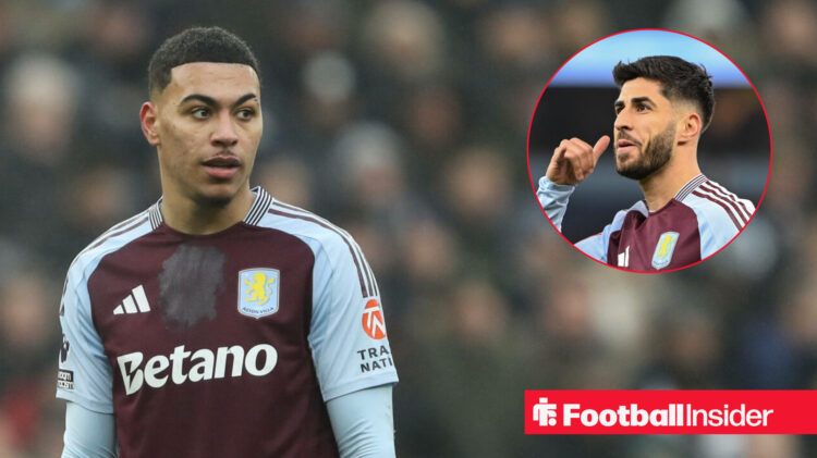 A photo of Aston Villa star Morgan Rogers alongside a headshot of Marco Asensio