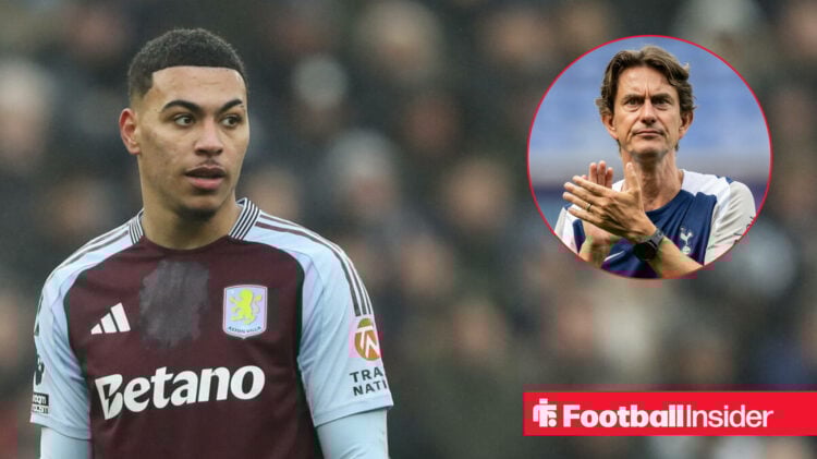 Aston Villa star Morgan Rogers alongside a headshot of Tottenham boss Thomas Frank