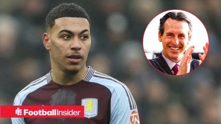 Morgan Rogers playing for Aston Villa with Unai Emery inset