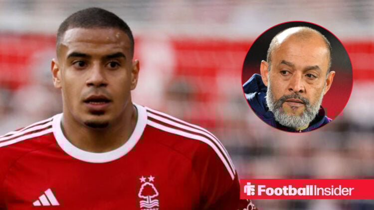 Nottingham Forest defender alongside a head shot of manager Nuno Epsirito Santo