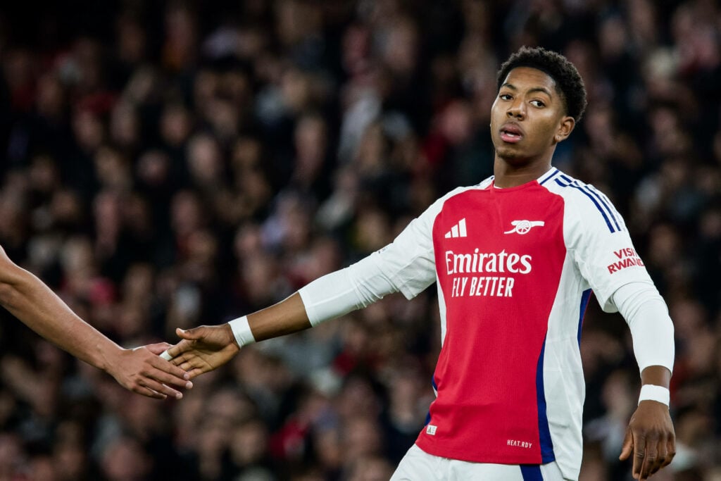 Myles Lewis-Skelly in action for Arsenal.