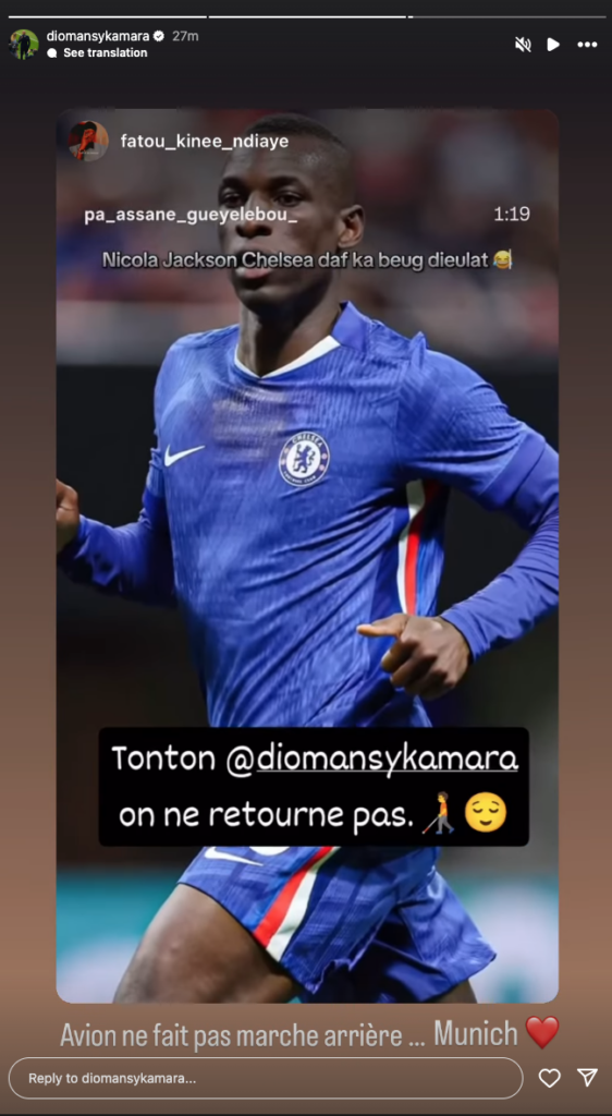 Nicolas Jackson on Instagram saying he is upset