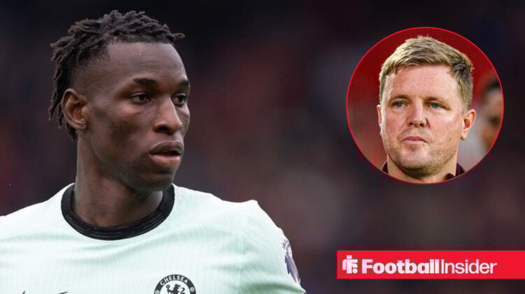 Chelsea striker Nicolas Jackson alongside Newcastle manager Eddie Howe.