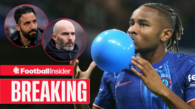 Breaking news Chelsea's Christopher Nkunku in action as Enzo Maresca and Ruben Amorim look on