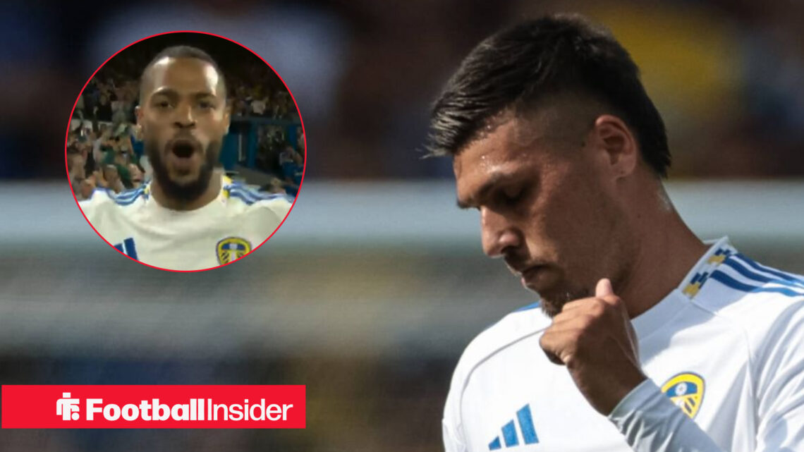 Joel Piroe hangs his head as Lukas Nmecha celebrates in a circular inset