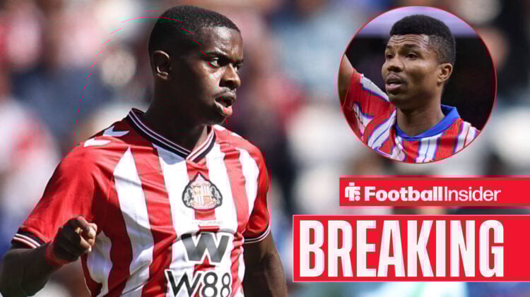 Noah Sadiki in Sunderland colours, Reinildo in a circular inset