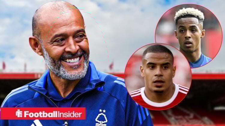 Nuno Espirito Santo smiling with Omari Hutchinson and Murillo insets