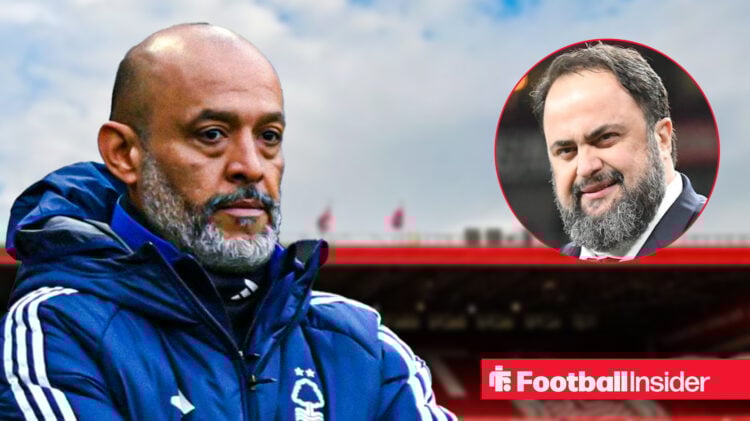 Nottingham Forest manager Nuno Espirito Santo against a back drop of the City Ground, owner Evangelos Marinakis