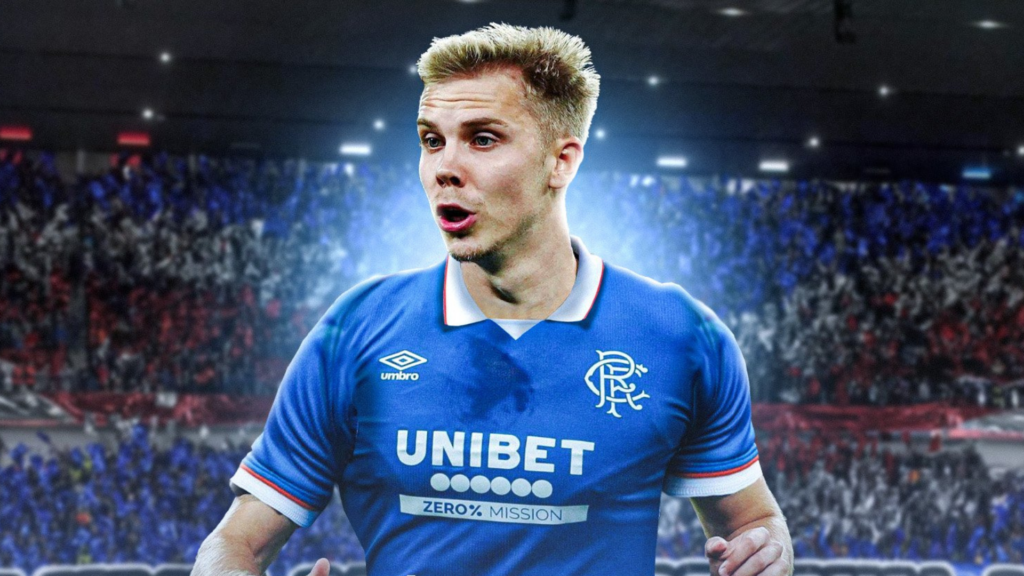 Oliver Antman in Rangers gear at Ibrox