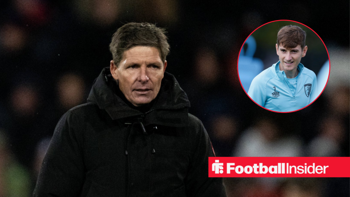 Crystal Palace boss Oliver Glasner next to an image of David Brooks in a circular frame