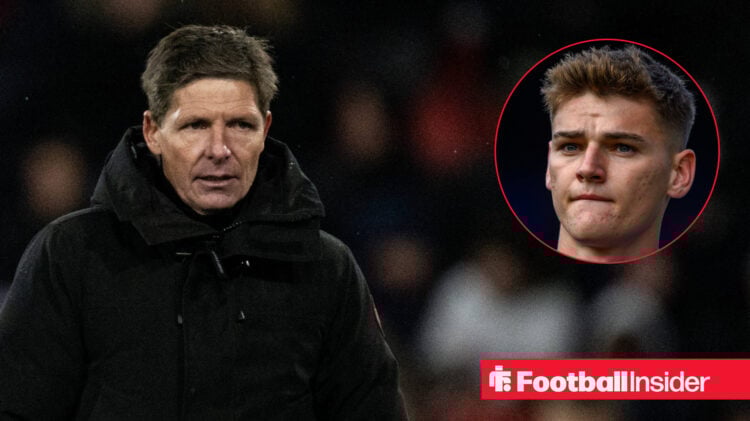 Crystal Palace manager Oliver Glasner alongside a circular inset of midfielder Justin Devenny