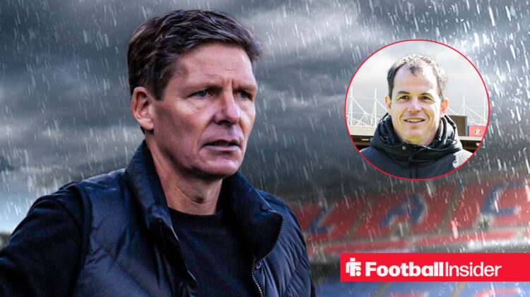 Crystal Palace manager Oliver Glasner sad, Sunderland manager Regis Le Bris happy